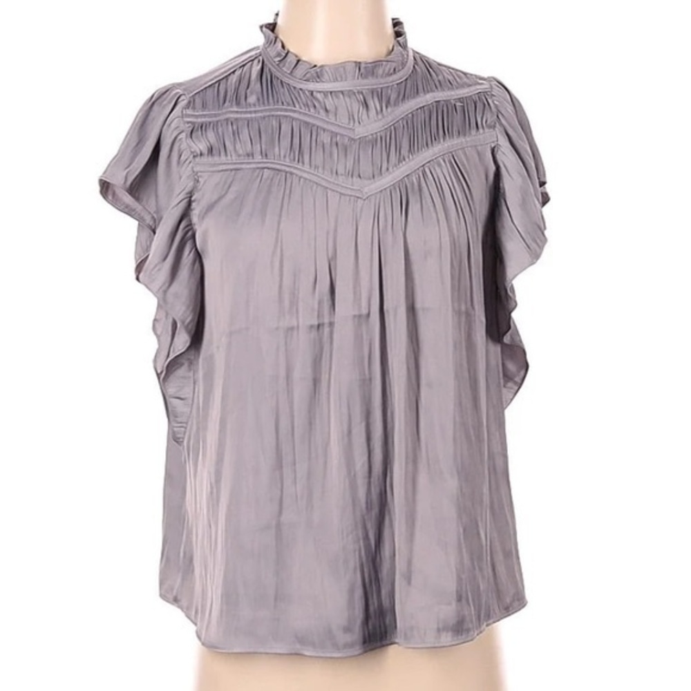 🇪🇸🐠Joie Flutter Sleeve Blouse ruffle neck small silver